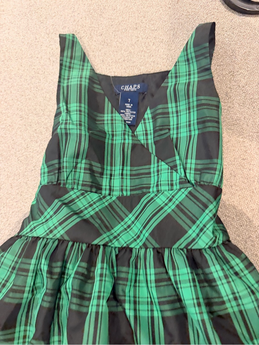 Chaps Girls' Black and Green Plaid Fit-and-Flare Dress